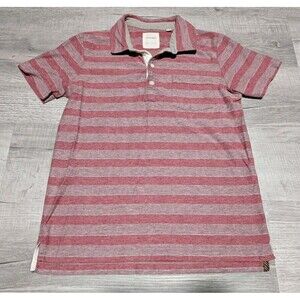 Billy Reid Polo Shirt Mens Sz S Red Gray Stripe Short Sleeve Pocket Cotton Blend